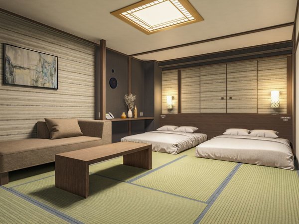 ■和室ベッドルーム例(最大4名様まで収容可能な33u/12畳) ※2025/11/29チェックインより