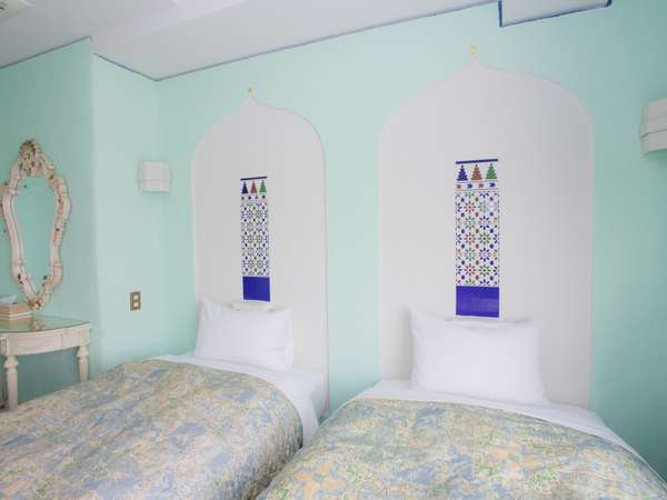 ◆部屋-ツインベッド-◆淡いグリーンの爽やかな色味のお部屋