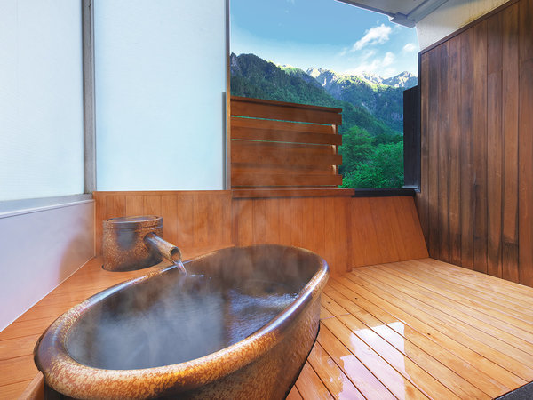 【リニューアル客室露天】露天風呂から望む絶景の山脈！四季折々の色を楽しめます