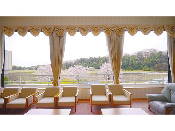 2階ロビーから眺める桜