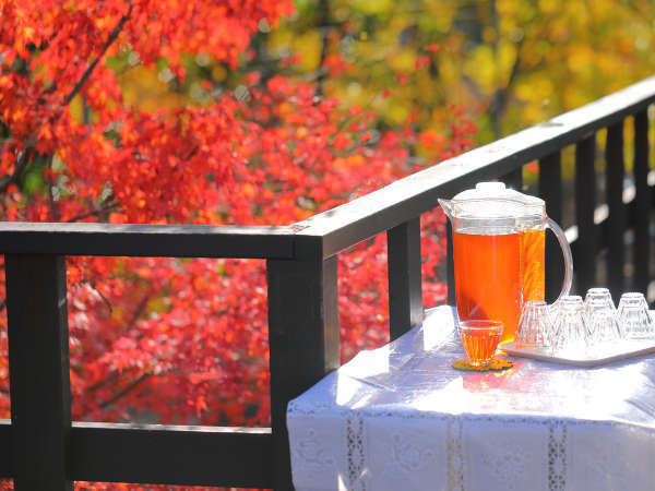 【テラス】春と秋、お天気のよい日にはお食事処外のテラスで紅茶のサービス♪