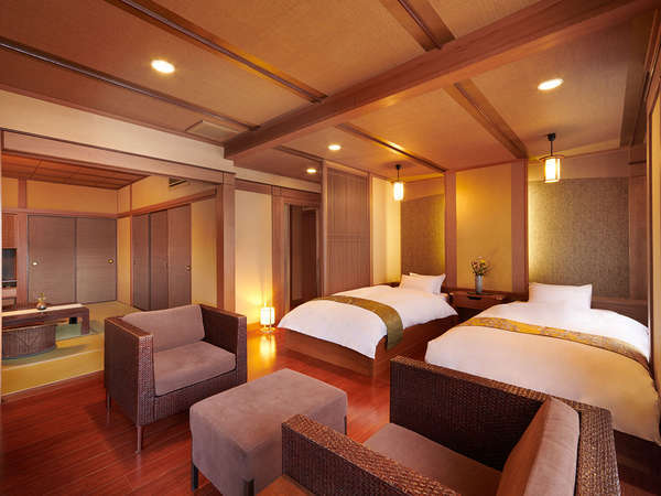 【雅スイート】和の建築設計で名高い松葉啓氏(まつばひろし)デザインによる露天風呂付スイートルーム。