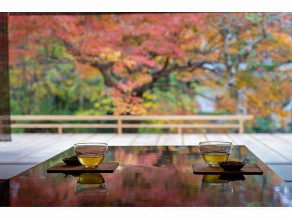 【水明荘】白竜：月見台テラスからは色鮮やかな紅葉と嬉野川の景観が望める。