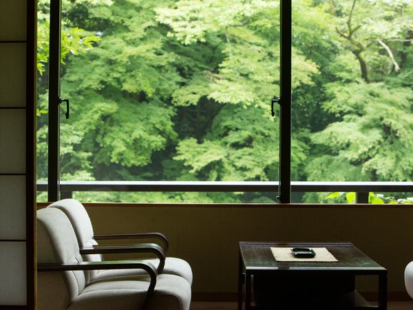 鶴仙渓の渓谷美を望む坪庭付き客室一例