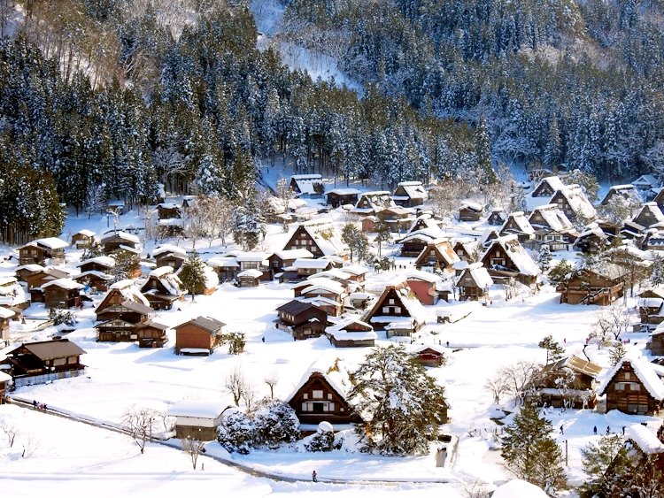 【冬季】冬の白川郷天守閣展望台からの全景一度は訪れてみたい冬の風景。白川郷に来たら必ず行こう。