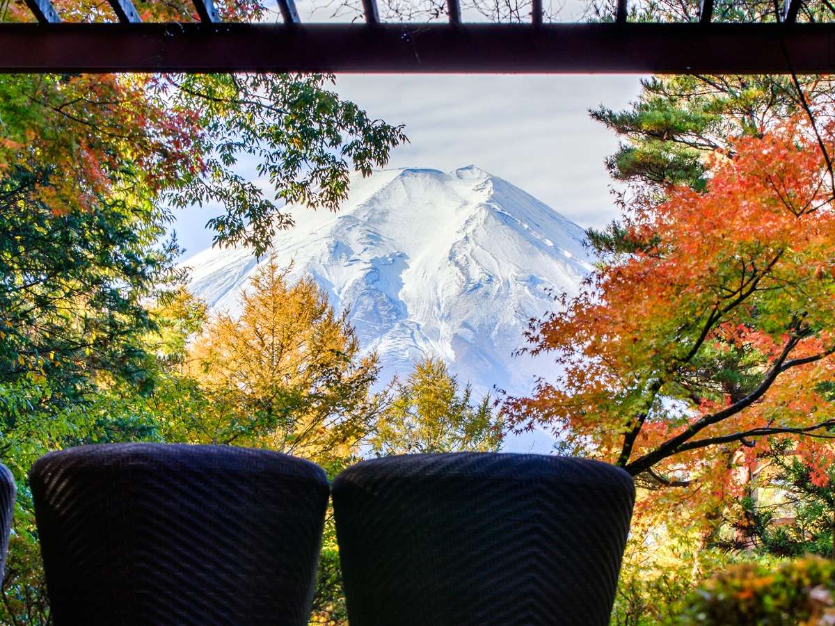 秋の庭園富士の照（テラス）紅葉は１０月下旬～１１月中旬頃）