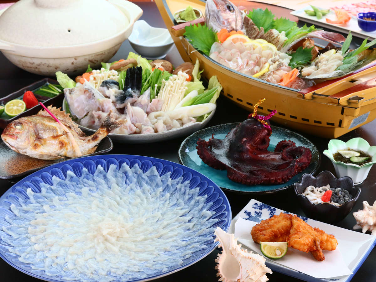 ふぐ&海鮮◆【冬季限定】贅沢コンビ!篠島の海の幸一杯の舟盛りがついています。