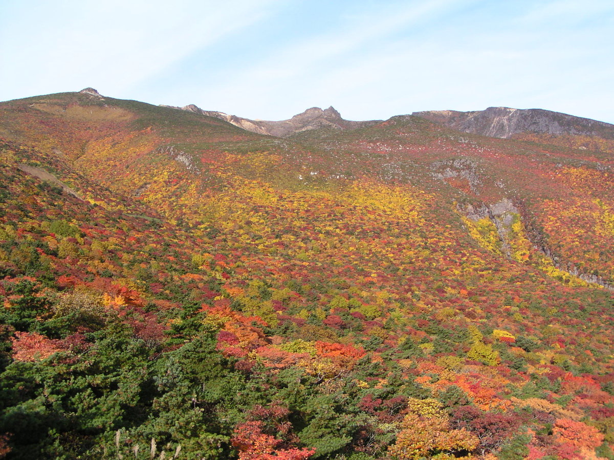 薬師岳から見た安達太良山の紅葉