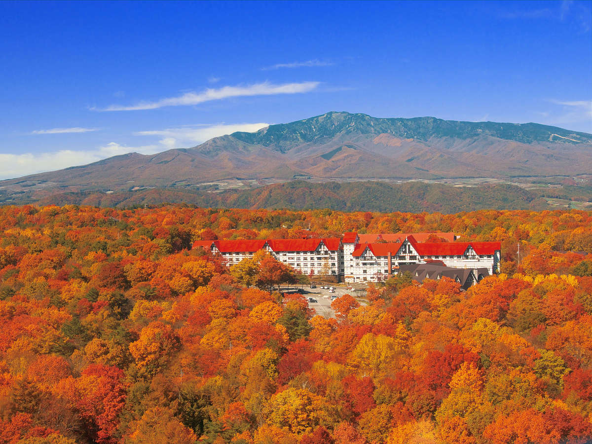 ホテルを中心に紅葉が広がります。9月中頃より色づき始め、例年の見頃は10月中旬～下旬です。