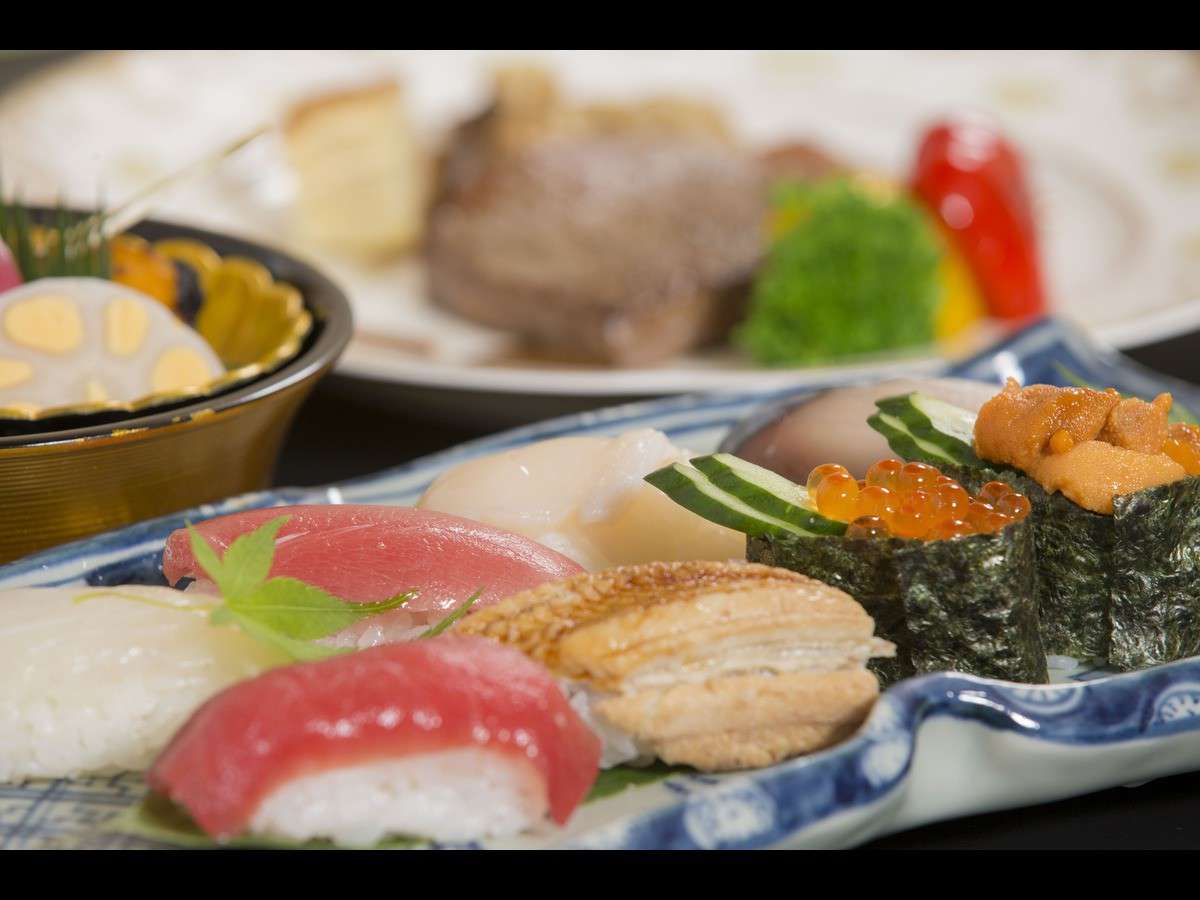 【青森県産牛のステーキと特上にぎり寿司】特別会席料理（イメージ写真）