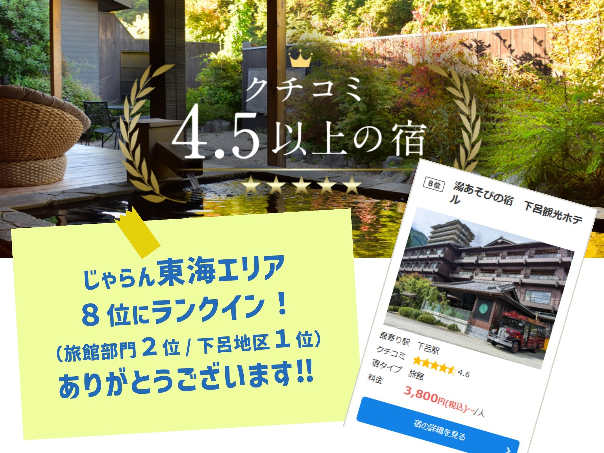 �����񓌊C�G���A�N�`�R�~4.5�ȏ�̏h8�ʁi���ٕ���2�ʁ^���C�G���A1�ʁj�ɑI�΂�܂����I