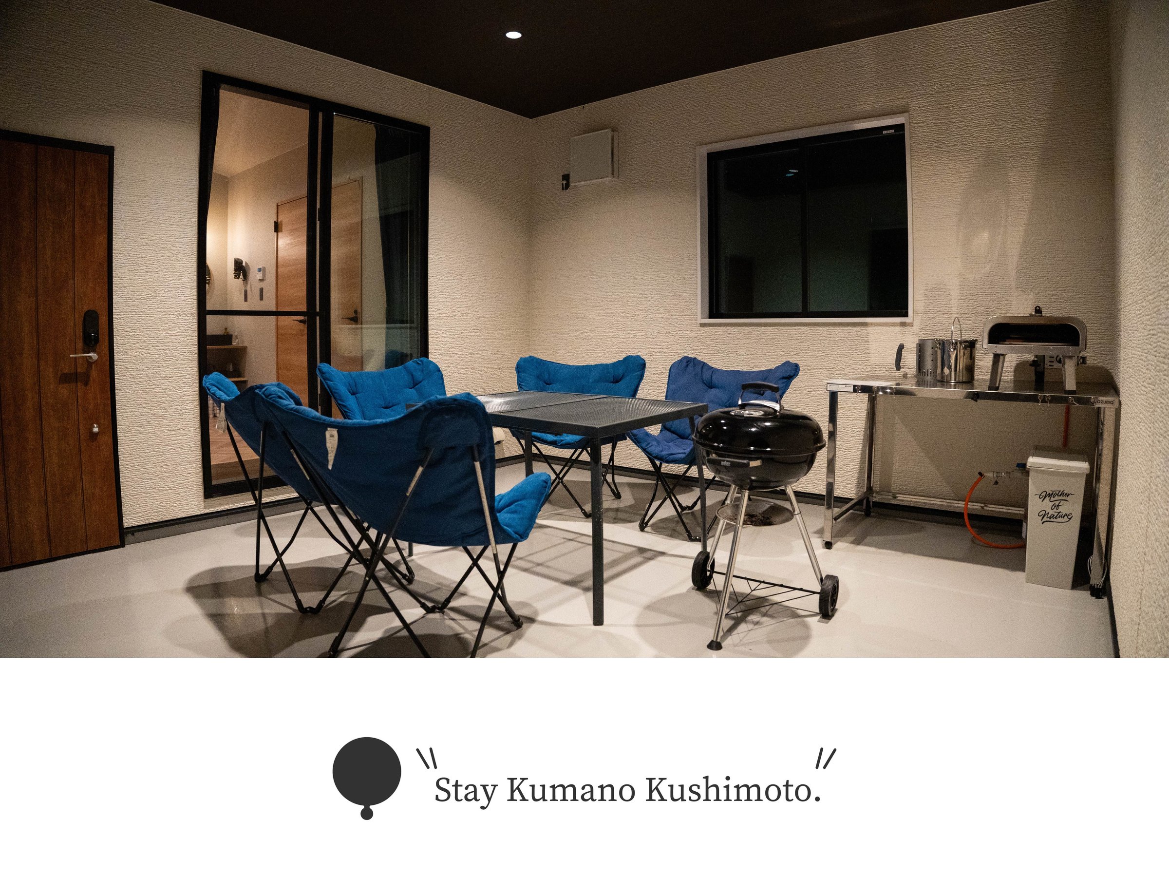 屋根・照明付きのプライベートテラス!雨天時や夜でもBBQが楽しめます。