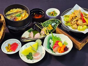 郡上名物鶏ちゃん鉄板焼と鮎釜飯御膳