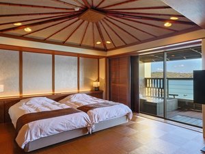 【特別室】和洋室◆海側・露天風呂付き◆2ベッド+布団◆禁煙