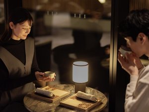 チェックイン時は「するがや祇園下里」さんの飴湯(水あめ)をお出しします。