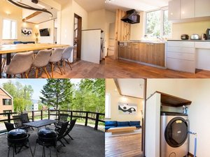デッキ、庭でBBQが可能です。BBQ道具完備。キッチン、ダイニングは大人数で楽しめるサイズです。