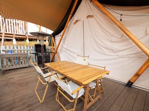 *【グランピング|ミューのグランテント/一例】冷暖房完備で快適!夕食・朝食はプライベートデッキで