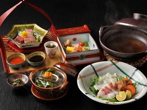【北陸海宝会席】旬の食材と九谷焼や山中漆器を用いた「器と料理のマリアージュ」をお楽しみいただけます。
