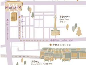 JR京都駅(中央口または西口)から徒歩約8分の距離