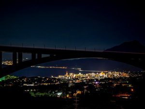 明礬橋のアーチより見える別府市街地の煌めく夜景