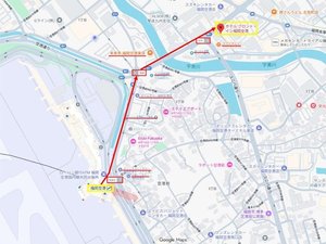 福岡空港国内線から当館までのアクセスマップ(徒歩10分)