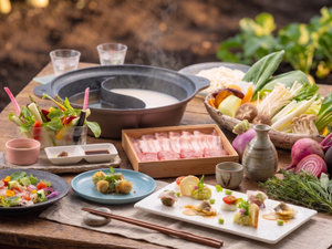 【那須三元豚×和牛】30種類の地元野菜しゃぶしゃぶ
