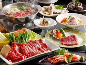 但馬牛づくし例:但馬牛しゃぶしゃぶx但馬牛ステーキ、但馬牛釜めしなど1部2人前