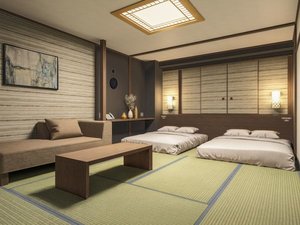 ■和室ベッドルーム例(最大4名様まで収容可能な33u/12畳) ※2025/11/29チェックインより