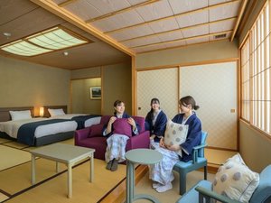 【北の丸◆蔵王側〇和室ベッド客室】2025年、ベッドや一部の設備をリニューアルいたしました。