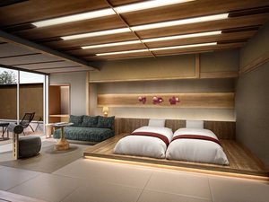 【テラス・露天風呂付き和室】解放感が感じられるテラスとお庭がございます