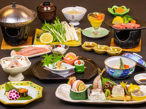 2026年7月8月《お献立一例》旬の食材を活かし、夏の涼味を愉しむ、和洋折衷創作会席膳をご用意致しました♪