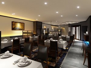 【中国料理 大観苑】陰影感を強調した照明が印象的な空間で、本場の味をお楽しみください。
