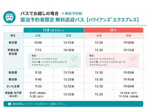 ハワイアンズエクスプレス時刻表※最新情報はハワイアンズ公式HPにてご確認ください。※事前予約制