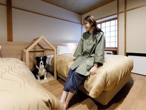 【半露天風呂付きツインベッド】オリジナル愛犬専用ベッドをご用意いたしております(一例)