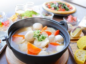 朝食ブッフェ一例:だご汁