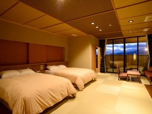 【露天風呂付 和洋室】 広さ79�u(2ベッド|定員4名) 柔らかい特別仕様の畳を使用しています
