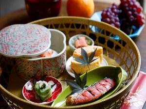京野菜の朝食例:お部屋にお持ち致します。