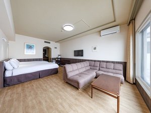 ワンちゃん同伴専用客室です。嬬恋高原の緑を感じながら、ワンちゃんとの楽しい休日をお過ごしください。