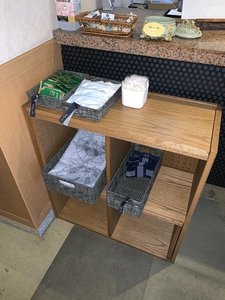 アメニティーバー(フロント)ティーバック、T字髭剃り、綿棒、浴衣