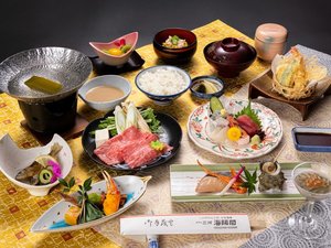 季節の会席。17:30から19:00スタートでご用意できます。旬食材の月替わり会席料理をお楽しみください