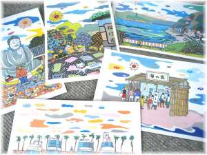 逗子市在住おおばひろし作品。松汀園にちなんだオリジナルポストカードは人気です