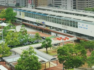 最上階から見えるJR鳥取駅