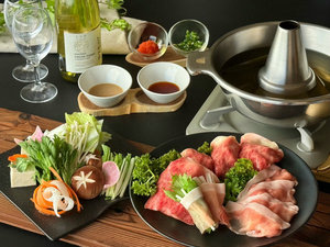 ・【夕食一例】ブランド牛「信州牛」と柔らかな「信州米豚」の贅沢しゃぶしゃぶをお召し上がりください