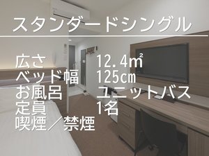 スタンダードなシングルルーム。作業のしやすいライティングデスクが特徴です。お風呂はユニットバスです。