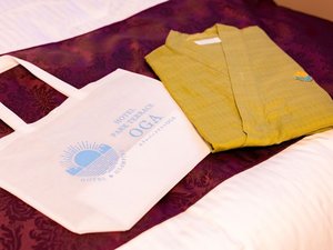 館内着(作務衣)・不織布バッグは湯袋としても使用でき、お持ち帰りいただけます