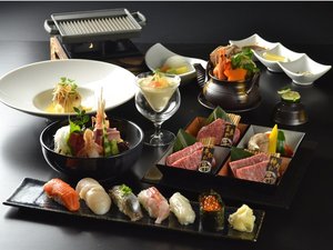 北海道産和牛三種食べ比べと海鮮堪能会席膳