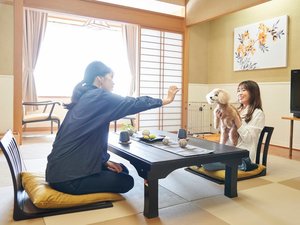 【和美麗】ワンちゃんに優しい畳のお部屋。ワンちゃんとご一緒に寝ることができます。