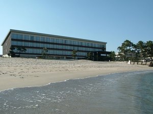 海から見た皆生ホテル外観