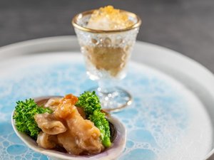【極み/特別会席】夏(2026年6月〜7月)前菜 焼き茄子長芋素麺 大浅利そば粉葛煮