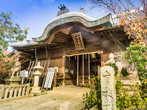 柿本神社(Kakinomoto-Jinja)、高台から明石海峡大橋が望める